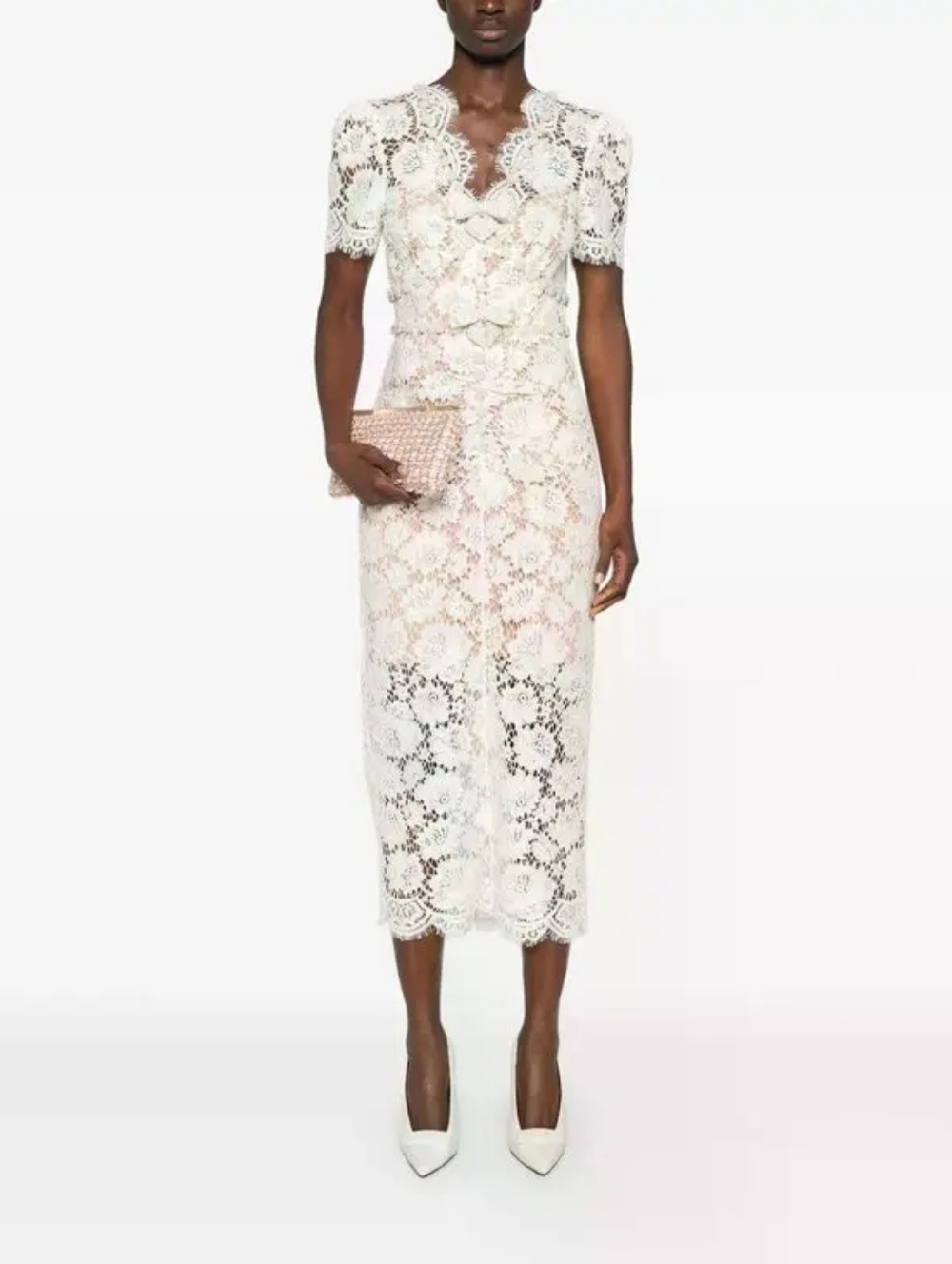 SELF-PORTRAIT Fine lace Sequin midi dress